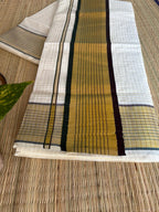 Authentic Balaramapuram Cotton Saree – Brown & Green Kara with Golden Stripe Pure Kerala tradition in every thread