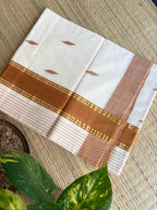 Original Balaramapuram Handloom Unakkupavu Saree, Elegant light brown border | Pure tradition | Limited stock available!