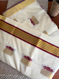 Now available – Pure Balaramapuram cotton saree with stunning maroon lotus design