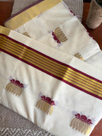 Now available – Pure Balaramapuram cotton saree with stunning maroon lotus design