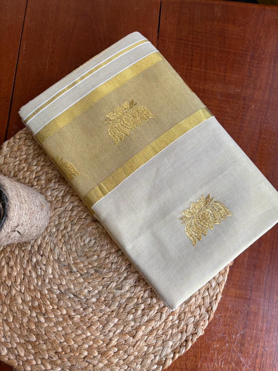 New Arrival Tissue Cotton Kasavu Lotus Design – Grab yours now!