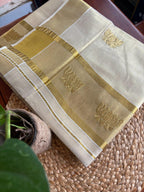 New Arrival Tissue Cotton Kasavu Lotus Design – Grab yours now!