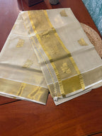 New Arrival Tissue Cotton Kasavu Lotus Design – Grab yours now!