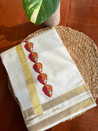 Authentic Balaramapuram theyyam & Kathakali print mundu with elegant Kasav border