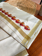 Authentic Balaramapuram theyyam & Kathakali print mundu with elegant Kasav border