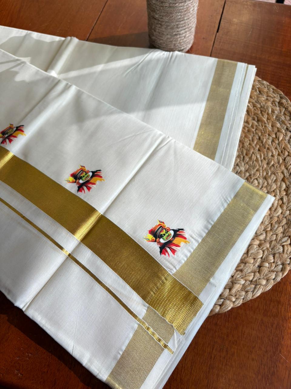 Kathakali Kasavu Mundu – classic, cultural, and elegant. Pure traditional finish from Balaramapuram. Grab yours before it’s sold out!