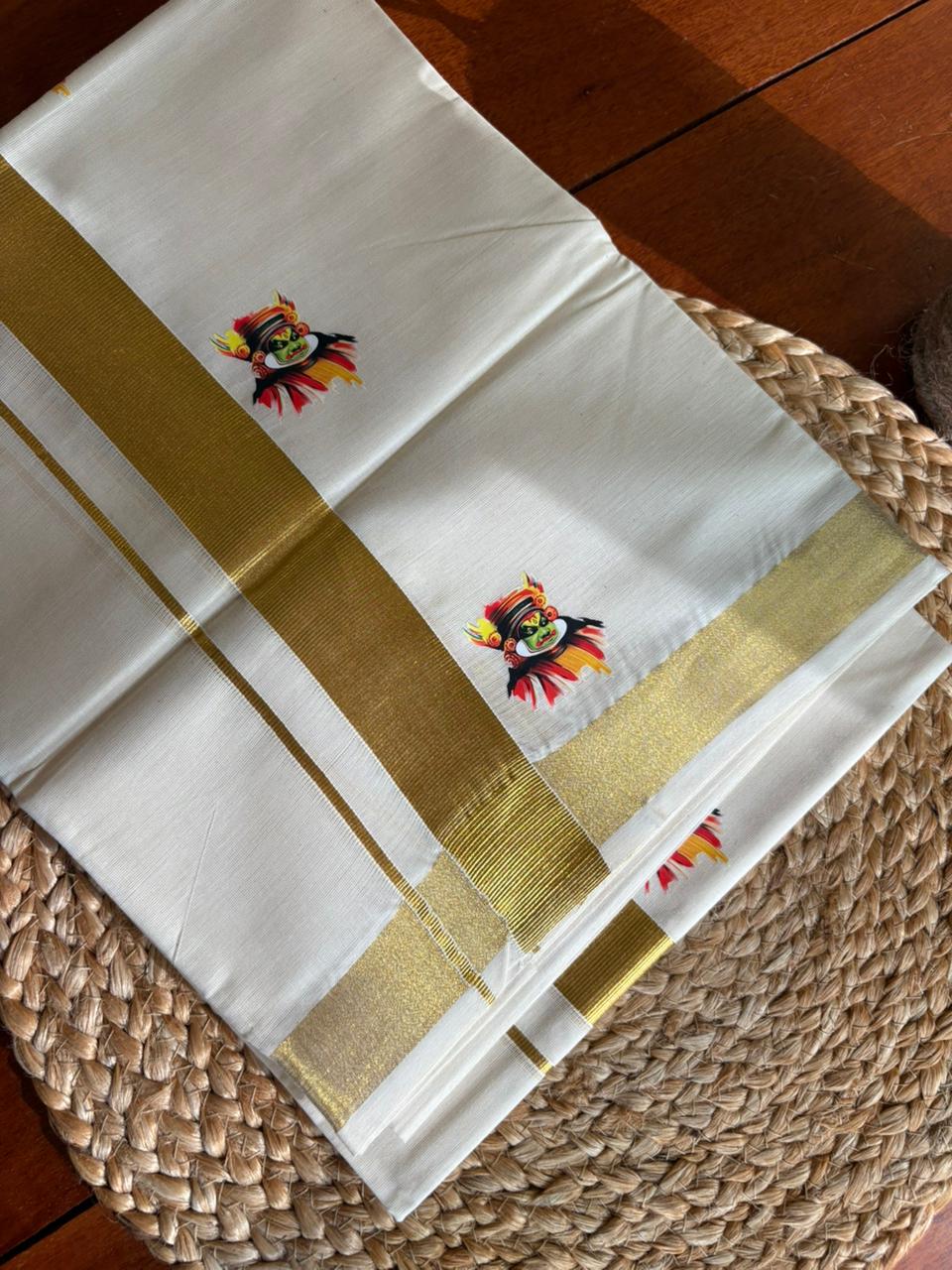 Kathakali Kasavu Mundu – classic, cultural, and elegant. Pure traditional finish from Balaramapuram. Grab yours before it’s sold out!