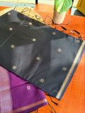 Elegant Maheshwari Cotton Saree – Black & Purple Beauty Grace meets comfort in this stunning Maheshwari cotton saree featuring a rich black and purple combination. Lightweight, classy, and perfect for both daily wear and special occasions
