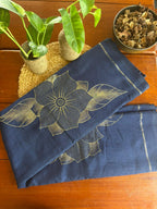 Beautiful navy blue saree with stunning golden flower design, Perfect for festive wear, functions & special occasions