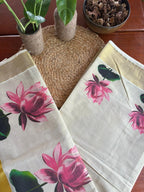 Original Balaramapuram tissue cotton saree Hand-painted lotus design
