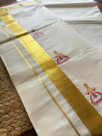 Kathakali Kasavu Mundu – classic, cultural, and elegant. Pure traditional finish from Balaramapuram.